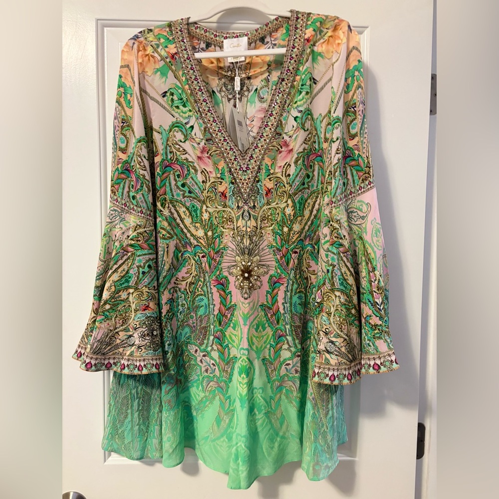 Camilla BRAND NEW NEVER been worn 100% silk, rhinestone embellishment! Stunning